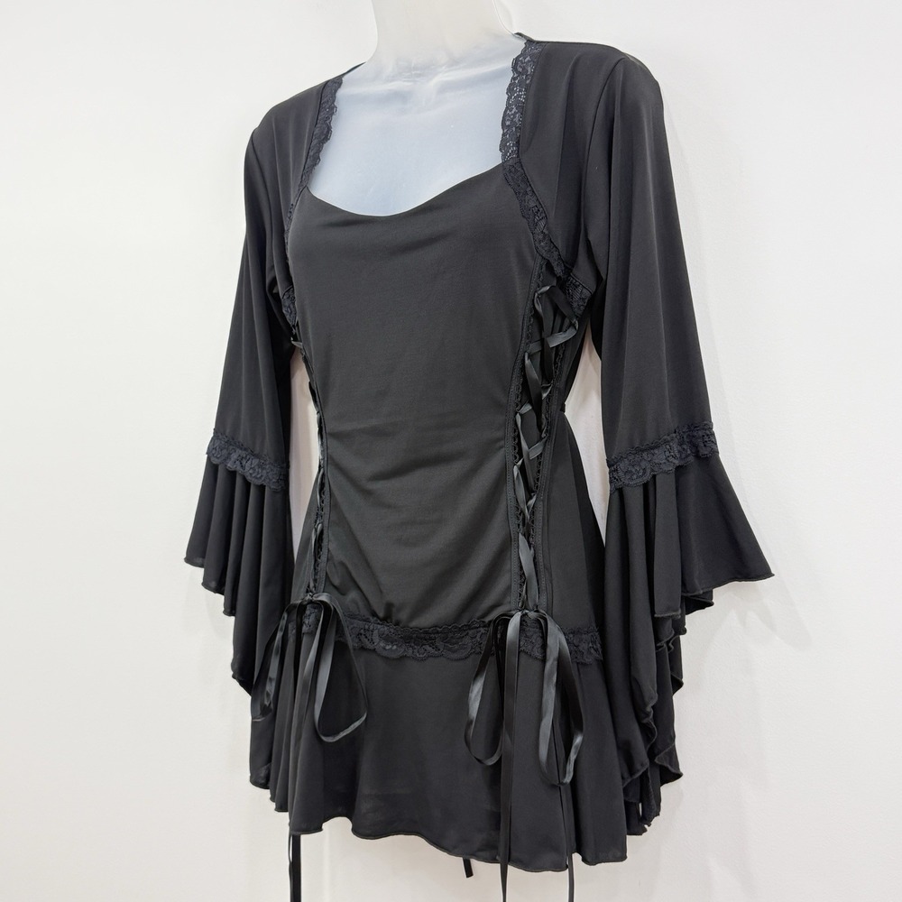 Dare To Wear Top Women's 1X Black Witchy Renaissance Fairy Grunge Corset Lace - Picture 8 of 16